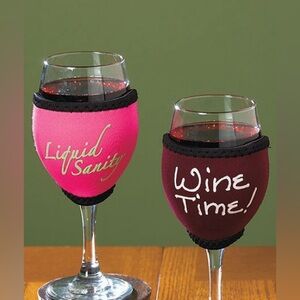 WINOS GLOVIE NWT Set of 2 Wine Glass Insulators Wine Time And Liquid Sanity
